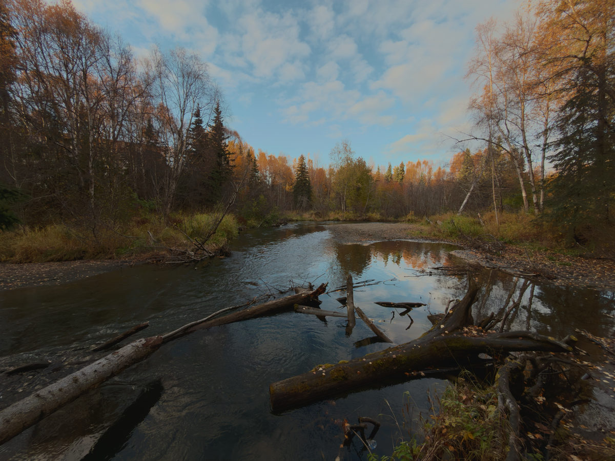 Shallow river at dusk