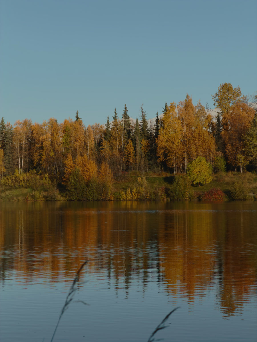 Golden hour on still water